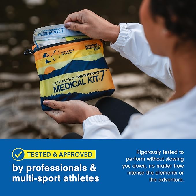 Adventure Medical Kit Ultralight/Watertight Medical Kit .7 - Up to 3 People, Up to 3 Days - Includes Bandages, Blister Essentials & More - Perfect for Hiking, Biking & Climbing