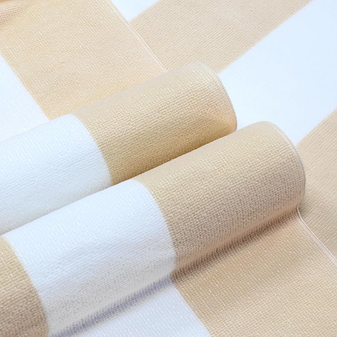 HENBAY Large Oversized Beach Towel - 35 x 70 Inch Microfiber Pool Towel, Beige Striped Quick Dry Cabana Swim Towel