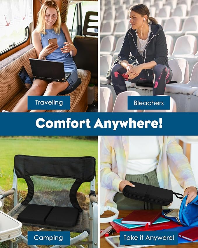 Gel Travel Seat Cushion, Portable Airplane Seat Cushion, 16.5" x 12" Large Size Foldable for Airplane Seats, Office Chair, Camping, Bleachers, Flights, Commute