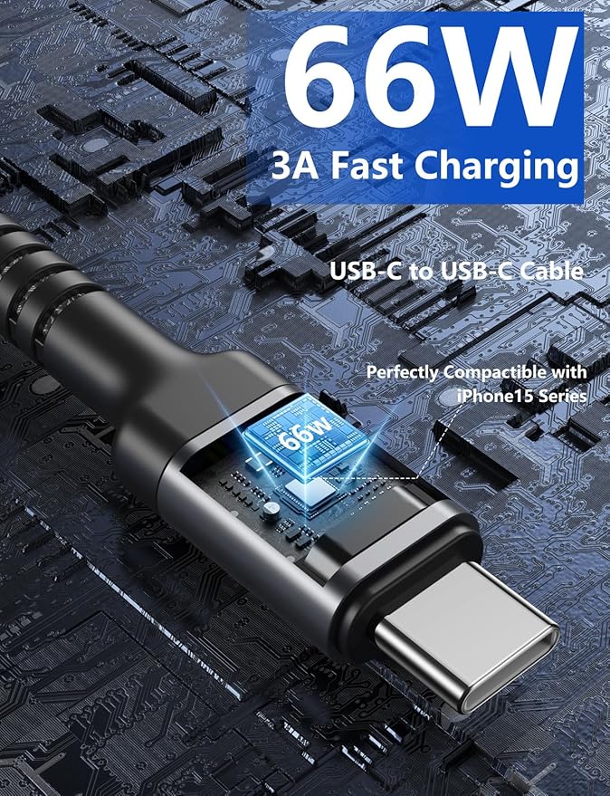 USB C to USB C Cable 10FT, 2Pack USB C Charger Cable, Long Type C Fast Charging Cable Nylon Braided USBC Charger Cord Compatible with iPhone 17/16/15/Pro/Plus/Pro Max/Samsung Galaxy S23/LG and More