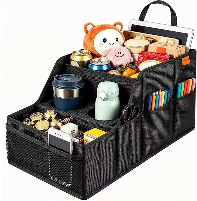 Car Seat Organizer Backseat and Passenger Seat Organizer with 9 Compartments 2 Cup Holders Car Organizer Front Seat Storage for Travel Kids，Black