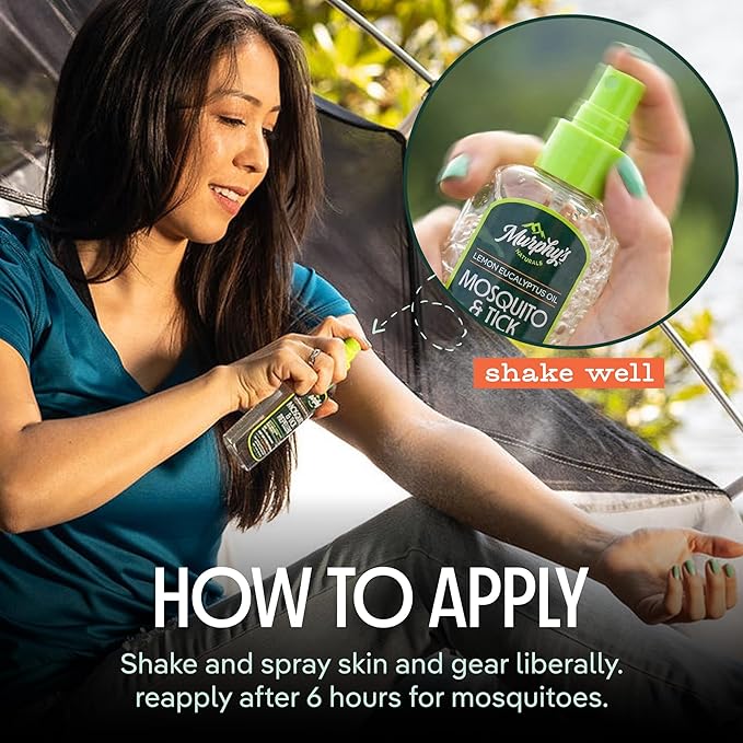 Murphy's Naturals Mosquito & Tick Bug Repellent Spray, Oil of Lemon Eucalyptus for Skin + Outdoor Gear, 4 Ounce Pump, 2-Pack