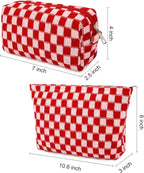 SOIDRAM 2 Pcs Checkered Makeup Bag Large Cosmetic Bag Toiletry Bag Makeup Pouch Travel Bag Organizer Cute Makeup Brushes Aesthetic Accessories Storage Bag for Women Red