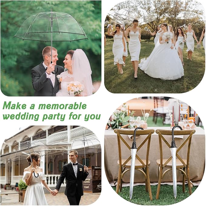Dansydaisy 12 Pcs Wedding Favors for Guest Umbrella Gifts Bulk 52 Inch Large Dome Rain Windproof Stick Umbrellas with Thank You Tags and Rope Guest Souvenirs for Wedding Party Bridal Favors