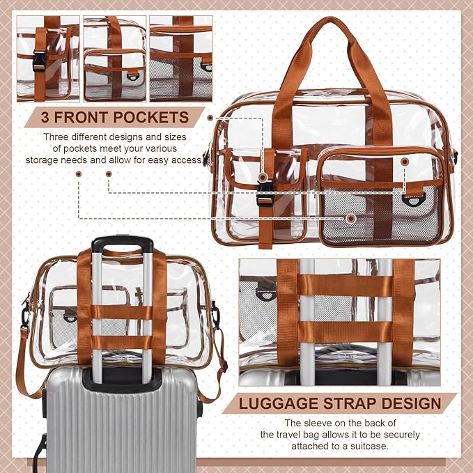 Abbylike Clear Bag Large Heavy Duty Tote for Stadium Events 20" Duffle Transparent Gym Bag for Sport Event Travel Makeup Work