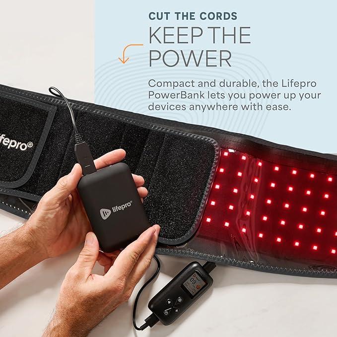 LifePro Portable Powerbank for AllevaRed, AllevaRed Pro, and BioRecover - 15,000mAh Battery Pack with USB 3.0 and 12V DC Output for Wellness Devices