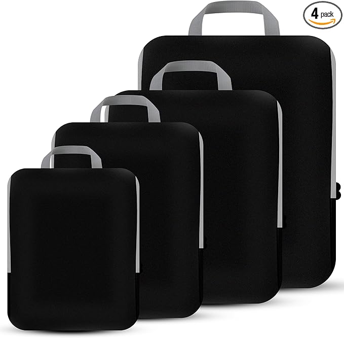 PANDA JOYS 4 Set Compression Packing Cubes Travel - Travel Accessories Expandable Packing Organizers for Carry On - Essentials Luggage Bags - Black