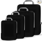 PANDA JOYS 4 Set Compression Packing Cubes Travel - Travel Accessories Expandable Packing Organizers for Carry On - Essentials Luggage Bags - Black