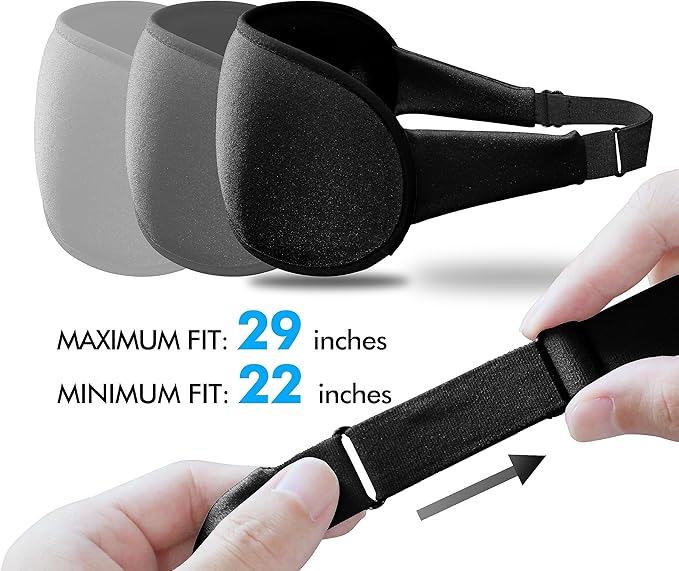Sleep Eye Mask for Men Women, Sleeping Mask for Side Sleeper, Travel Blackout Night Blindfold Eye Shade Cover with Adjustable Strap (Ebony)