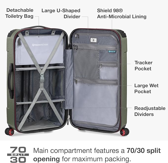 Traveler's Choice Maxporter II Polycarbonate Hardside Trunk with Spinner Wheels, Green, 28-Inch Medium Trunk