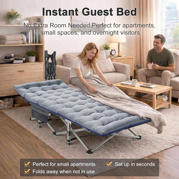 ABORON Camping Cot for Adult 28" Extra Wide, Heavy-Duty 1200D Oxford Cot for Sleeping, Portable Folding Camp Bed with Mat & Carry Bag