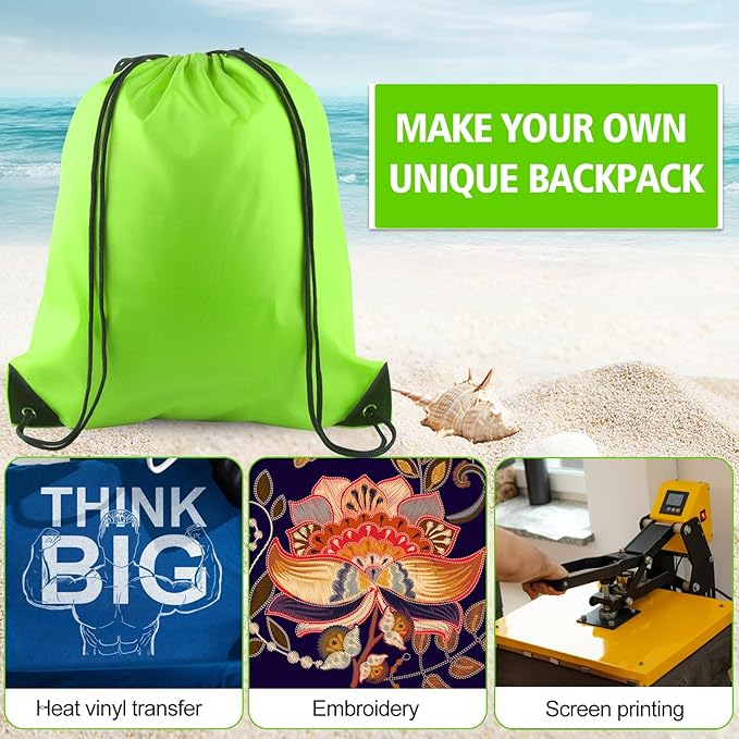 PLULON 2Pcs Drawstring Bags Bulk Fluorescent Green Drawstring Backpack String Backpack Cinch Sack Sport Gym Bags for Yoga Traveling Outdoor Sports