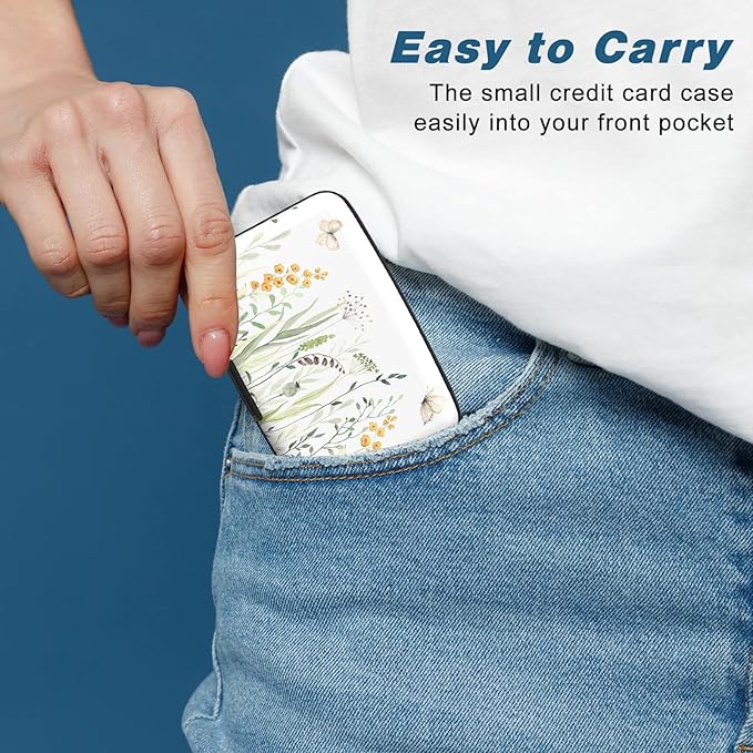 Credit Card Holder, Mini Aluminum Card Wallet RFID Blocking Slim Metal Hard Card Case for Women Men, Butterfly Flowers
