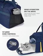 SKYSPER Gym Bag for Men & Women with Shoe Compartment, Carry-on Gym Duffle Bag for Travel and Sports, Workout Overnight Bag with Large Wet Pocket, Blue