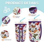 KJQJLY 3 Pack Reusable Iced Coffee Sleeves for Iced Coffee Cups or Drinks Reusable Neoprene Insulated Sleeves for Hot and Cold Drinks from Starbucks, Dunkin, And More (White butterfly)