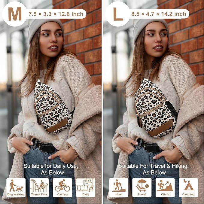 Capolo Sling Bag for Women Men Waterproof Crossbody Bags for Women Trendy Casual Fanny Pack with Convertible Shoulder Strap Chest Bag for Travel Hiking(Leopard, Large)