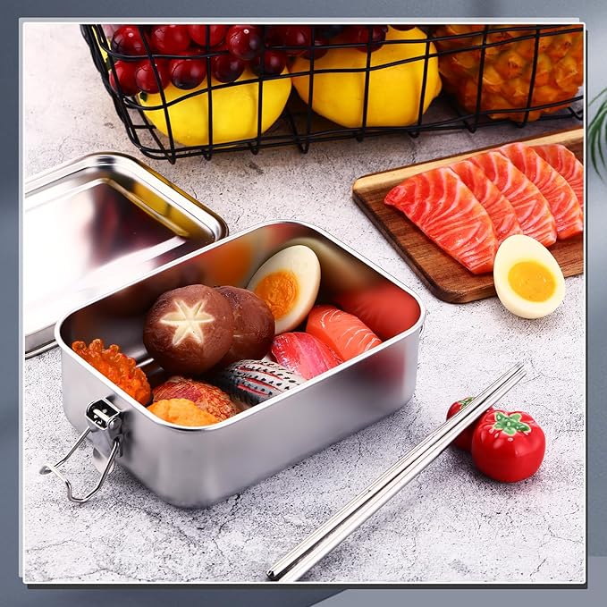 Umigy 4 Pcs Stainless Steel Food Containers 1000 ml Metal Bento Lunch Box Stainless Steel Food Storage Containers, Lockable Clips to Leak Proof, Reusable Dishwasher Snack Boxes for Work