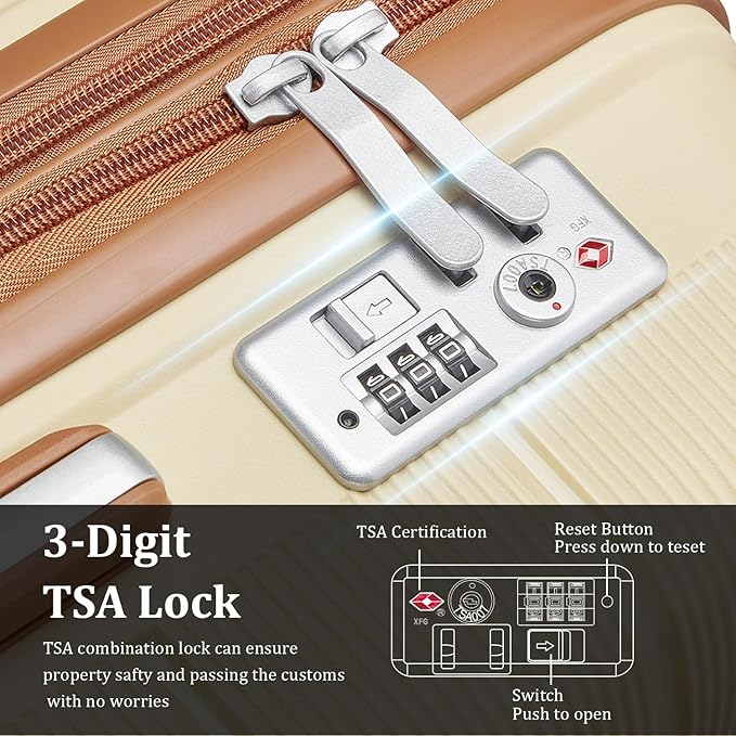 4 Piece Luggage Set, Hardside Expandable Lightweight Suitcase with 360° Mute Spinner Wheels Luggage Sets, TSA Lock, 14/20/24/28 Inch Travel Luggage for Men, Women and Girls (Apricot Cream 2)