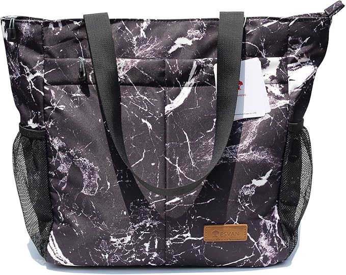 ESVAN Original Floral Tote Bag Large Shoulder Bag with Multi Pockets for Gym Travel Beach Daily Bags