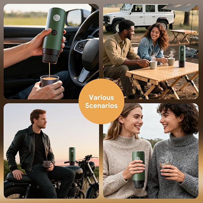 Portable Electric Espresso Machine, Travel Coffee Maker for Camping, Car Coffee Maker Self-Heating with USB-C, 20 Bar Coffee Maker With Ground Coffee & NS Capsule for RV, Hiking, Office(Green)