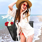 KALIDI Upgrade Version Beach Mesh Tote Bag MAX 27L Large capacity,Shoulder Bag Nylon Hobo Women Casual Foldable Beach Picnic