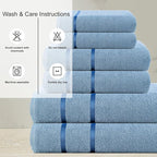 CASA COPENHAGEN Eternal 6Pcs 100% Egyptian Cotton Large Designer Towels Gift Set- Dusty Blue, 500 GSM, 2Bath 2Hand 2Washcloths, Bath Towels for Bathroom Set for Women & Men