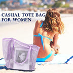 Fammart Mesh Beach Bag, Large Beach Tote with Zipper Pocket, Toys Pool Bag for Family Travel Vacation Cruise Essentials