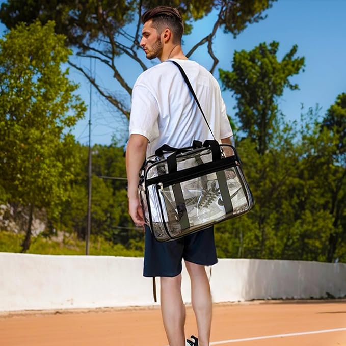 Large Clear Beach Bag with Shoe Compartment, Clear Duffle Heavy Duty Bag Gym Tote Travel Bag for Women Men