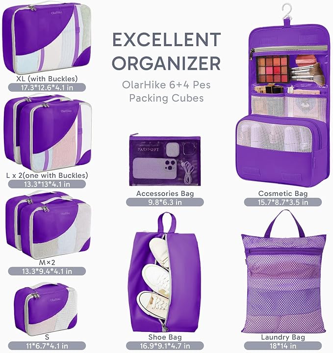 10 Set Packing Cubes for Travel, Gifts for Women Mom,Anti-Tearing Suitcase Organizer,OlarHike Vacation Essentials & Accessories for Cruise Ship