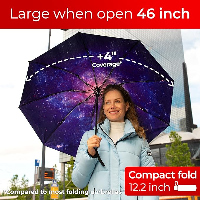 TUMELLA Inverted Windproof Umbrella, Large, Strong, Light, Portable, Automatic Reverse Folding Rain Umbrella, Durable Premium Grip, Fits Car & Backpack