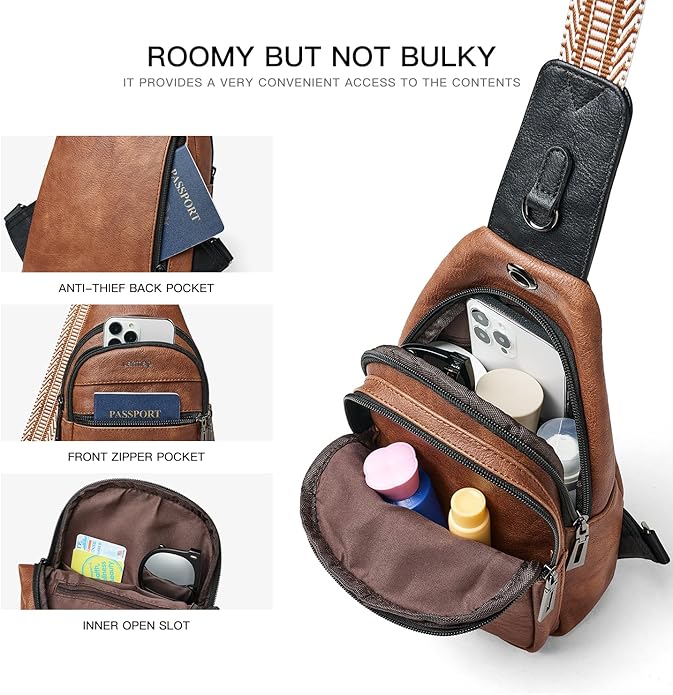 LATMAP Sling Bag For Women Faux Leather Small Casual Daypack Backpack Fanny Pack Crossbody Chest Bags Purse