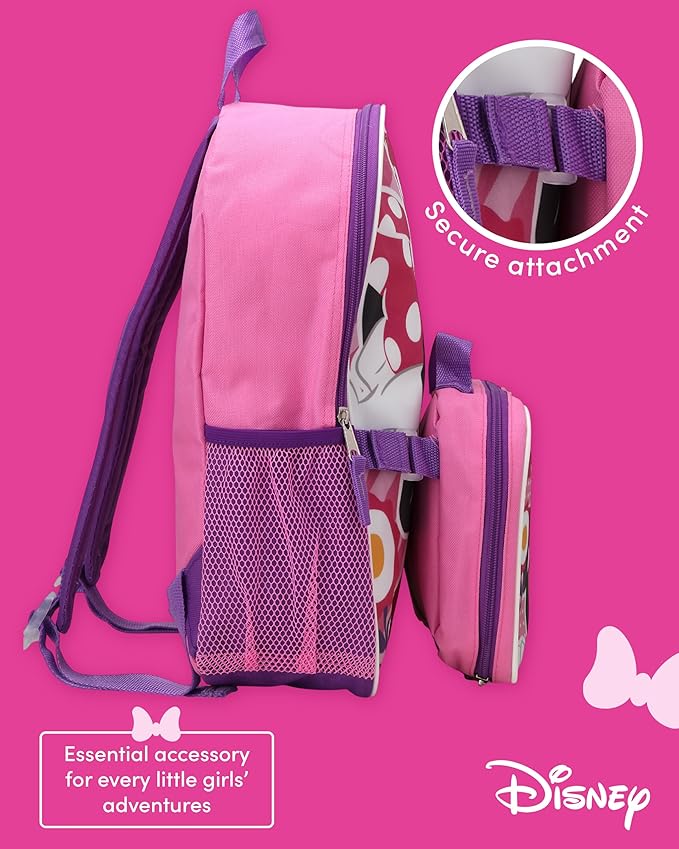 Fast Forward Disney Minnie Mouse Girls Backpack and Lunch Box Set - 2 Piece 15 Inch School Backpack With Detachable Lunch Bag, Size One Size, Minnie Mouse Pink/Purple