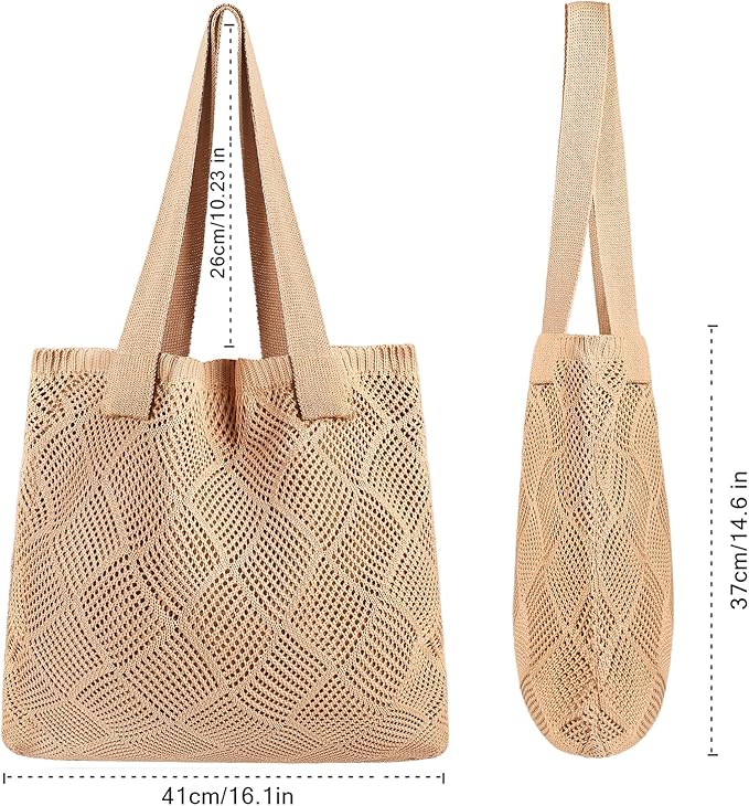 COOKOOKY Crochet Beach Tote bag Summer Beach Bag for Women Aesthetic Mesh Tote Bag Hippie Bag Knit Bag
