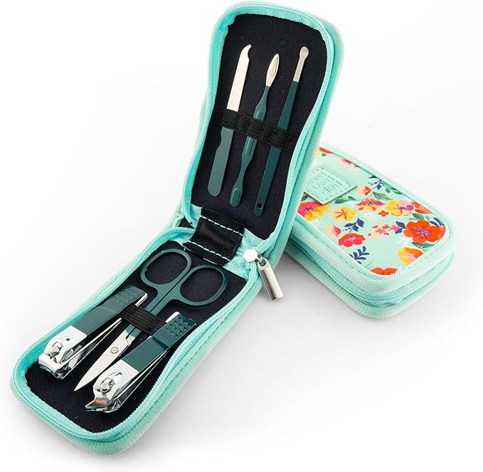 Made Easy Kit Nail Clipper Set – 7-Piece Portable Manicure & Grooming Kit with Stainless Steel Tools in Neoprene Case – Stay Organized, Purse-Friendly, Travel Essential for Women & Men (Teal)
