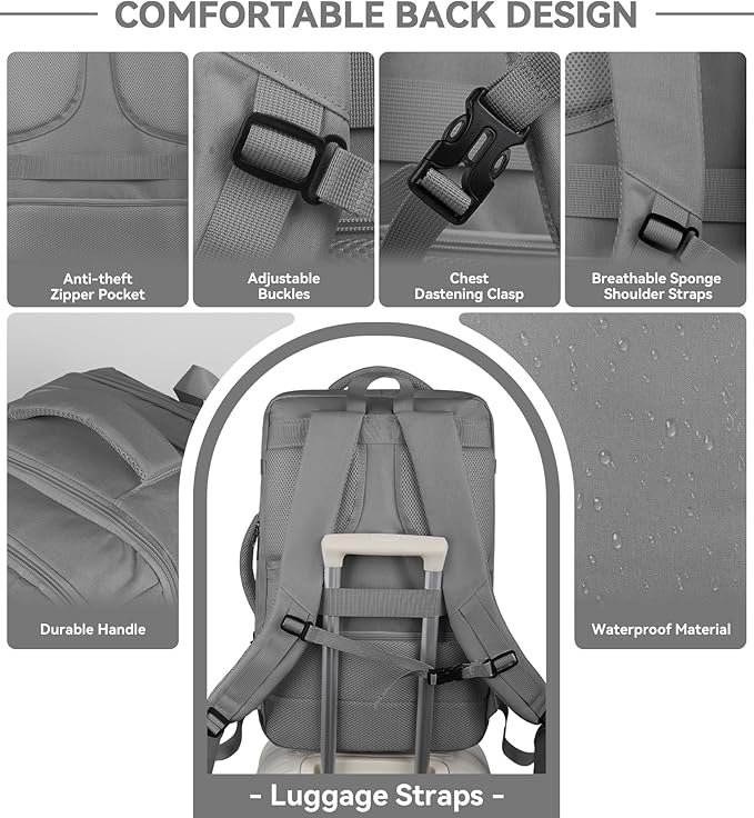 AREYTECO 60L Travel Laptop Backpack for Men, Extra Large Backpack, Big Capacity Carry On Backpack, 18-19 Inch Laptop Backpack Water Resistant Luggage Computer Daypack College Bag, Grey