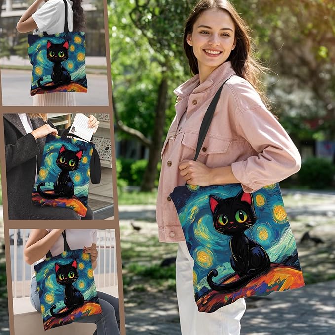 ANNA QUEEN Cat Tote Bag Shoulder Bag Handle Bag for Gym Yoga Picnic Beach Kitchen Reusable