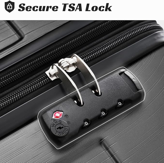 2 Piece Luggage Set, Hardside Suitcase with Spinner Wheels, TSA Lock & Expandable Hard Shell, Carry on and Checked Luggage for Travel, Maletas de Viaje for Men & Women (Black, 20+28Inch)