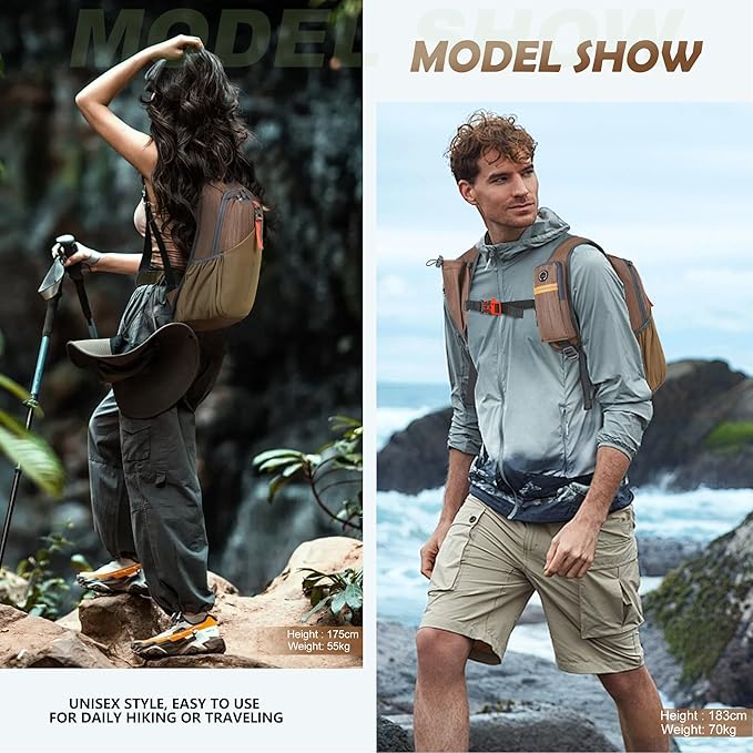 BECOJADDE 15L Small Hiking Backpack for Men Women Foldable Packable Back Pack Ultralight Hiking Daypack for Travel Camping Outdoor, Chocolate Brown