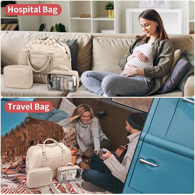 Wogarl 4PCS Weekender Bags for Women Large Overnight Weekend Travel Duffel Carry on Shoulder with Shoe Compartment Canvas Toiletry Bag for Travel Business Gym