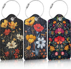 3 Pack Colorful Boho Flowers Luggage Tags for Suitcase Floral PU Leather Travel Luggage Tag Privacy Cover ID Label for Women Men Baggage Backpack Handbag School Bag