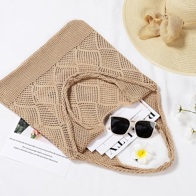 WantGor Crochet Bags, Beach Mesh Tote Bag Womens Shoulder Shopping Handbag Casual Travel Totes Bag Foldable Hobo Bags