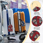 3 Pack PU Sugar Skull and Flowers Leahter Luggage Tag with Stainless Steel Loop,Travel Suitcase Labels with Privacy Cover ID Label Quickly Spot for Bags