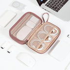 NISHEL Travel Cord Organizer Case, Double Layers Tech Electronic Case, Travel Essentials for Charger, Cable, Phone, Flash drive, Medium, Rose-wood Pink