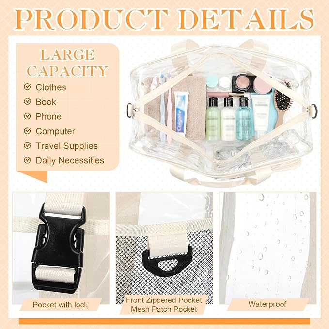 Abbylike Clear Bag Large Heavy Duty Tote for Stadium Events 20" Duffle Transparent Gym Bag for Sport Event Travel Makeup Work
