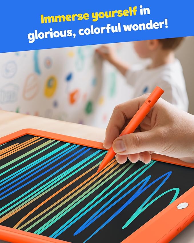 TEKFUN LCD Writing Tablet for Kids, 10-inch Coloring Drawing Pad, Mess Free Doodle Board, Airplane Travel Toys for Boys and Toddlers, Gifts for 3 4 5 6 7 8 Year Old Girls(Orange)