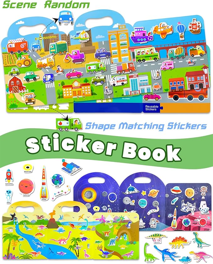 Walenced Reusable Sticker Book for Toddlers, Stickers for Kids, Toddler Sticker Book, Toddler Craft Activities, Toddler Travel Toys Boy Girl Birthday Gifts