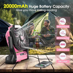 Peouix Portable Rechargeable Fan, 20000mAh Cordless Battery Powered Camping Tent Fans with LED Lantern, Small USB C Operated Outdoor Ventiladores for Travel Camp Fishing Office Home Essentials