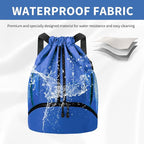 JELUTAR Drawstring Backpack Gym Bag with Shoes Compartment for Soccer, Basketball, Swim, Water-Resistant String Backpack Beach Cinch for Women Men, Blue, Medium