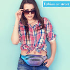 Frienda 2 Pieces Holographic Fanny Pack for Women Colorful Sport Waist Bag Pack