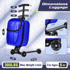 smilesun Top Opening Scooter Luggage for Kids & Adults，Foldable Scooter Suitcase with Front Opening，Lightweight Carry On Riding Suitcase For Children Teenagers Adults（21" Blue）
